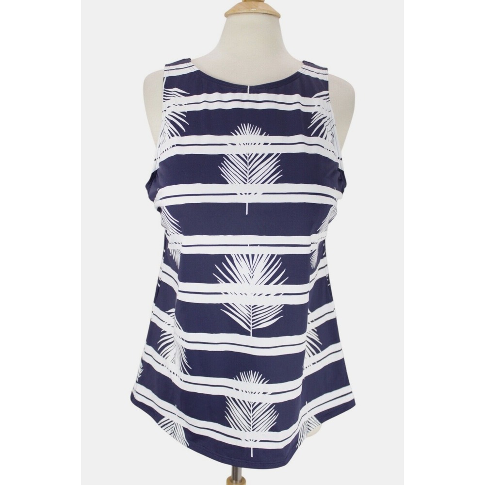 NEW Lands End High Neck Tankini Top Size‎ 18L Striped Navy Blue White 513833